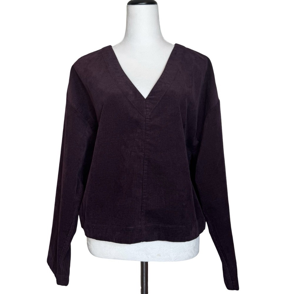Madewell Corduroy Tunic Blouse XL Burgundy Textured V Neck Boho Peasant Top